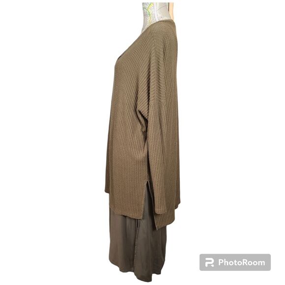 ZENANA Size Small Dark Green Cozy Brushed Oversized Thermal Waffle Knit Sweater - Picture 7 of 11